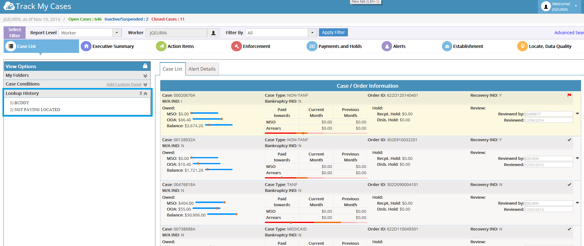 Case List View Options Lookup History.png